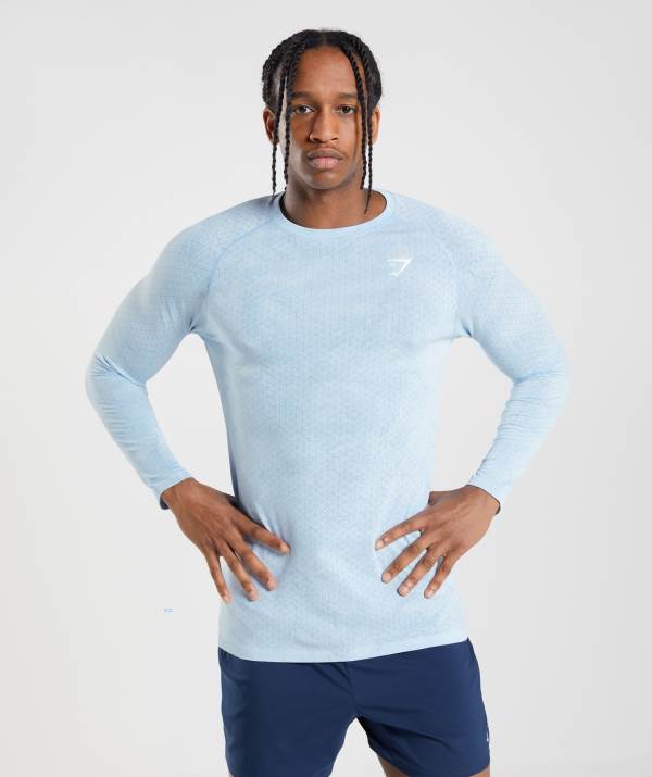 Panske Mikiny Gymshark Geo Seamless Long Sleeve Biele Siva / Modre | HR5429071